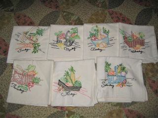 7 Vintage Enbroidered Kitchen Tea Towels Days Of The Week
