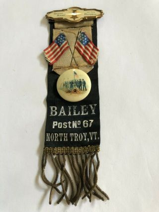 Vtg Grand Army Of The Republic Badge Medal Ribbon Bailey Post No.  67 No.  Troy Ny