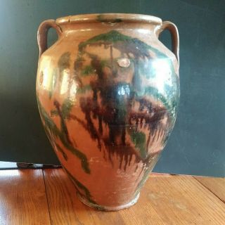 Stoneware Glazed Pottery Green Drip Pot 1840s Southern Primitive Easley Sc 12 "