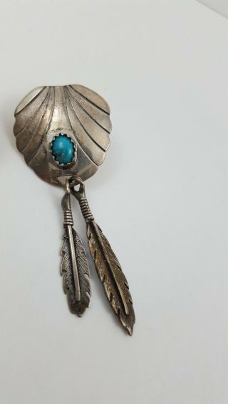 Vintage Signed S Skeets Sterling Silver Turquoise Navajo Feather Post Earrings 3