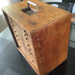 Vintage Wood Box Machinist Tool Chest Dentist Case Cabinet Antique 12 Drawer