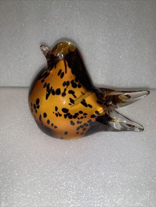 Vintage Murano Style Amber & Clear Art Glass Bird Paperweight