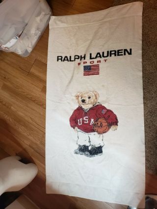 Vintage 90’s Polo Ralph Lauren Sport Football Polo Bear Bath Sheet Beach Towel