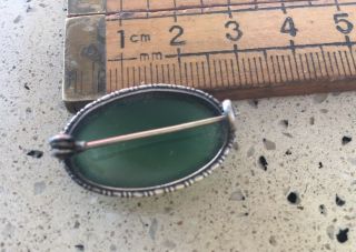 Vintage Silver Brooch With Green Polished Stone 2