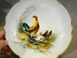 Antique Jullien Fils Ainé Paris Porcelain Handpainted Hens & Rooster Compote 8,  "