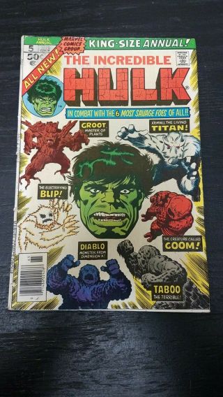 1976 Marvel Comic Incredible Hulk Annual 5 Vg,  2nd App Groot Key Vintage