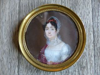 Fine Large Antique Early 19th Century Elegant Lady Miniature Portrait 1820s (6)