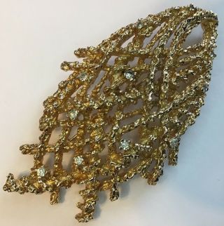 Vintage Panetta Signed Clear Rhinestone Coral Brooch