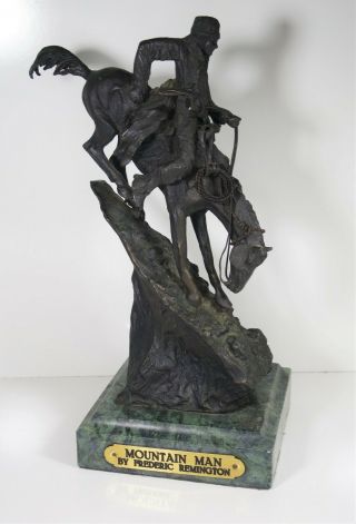 Vintage Mountain Man By Frederic Remington Bronze Sculpture Marble Base