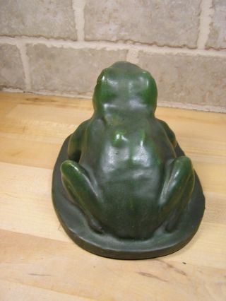 Fine Estate Antique Fountain Frog Arts & Crafts Era Matt Green Glaze 4