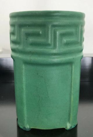 Weller 5 " Bedford Matte Green Greek Key Vase Antique