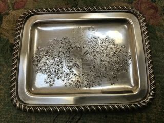 Antique Sterling English Change Tray Family Crest Hand Chased 85.  7 Grams