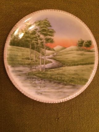 Vintage H&c Bavaria Handpainted Landscape Signed Lorenz 9 3/4 Inches Wall Plate