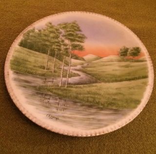 Vintage H&C Bavaria Handpainted Landscape Signed Lorenz 9 3/4 Inches Wall Plate 2