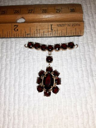 Vintage Faux Garnet Necklace Centerpiece Glass Stones Brass Setting