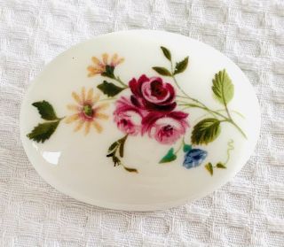 Vintage Crown Staffordshire England Porcelain Flower Print Brooch