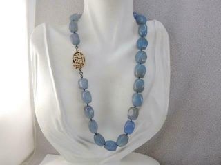 Antique Chinese Solid 10k Gold Blue Agate Stone Bead Necklace
