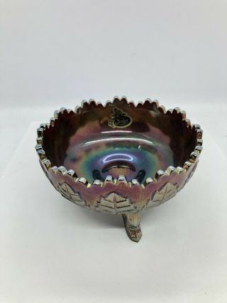 Vintage Fenton Iridescent Purple/gold Carnival Glass Leaf Footed Bowl 4.  5 "