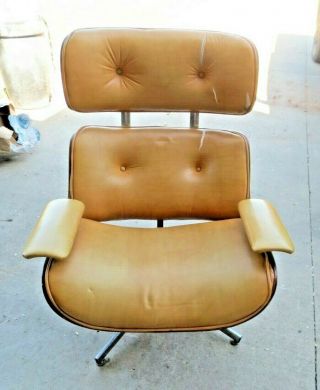 Plycraft Mid Century Modern Leather Lounge Swivel Arm Chair 1960s Eames Style