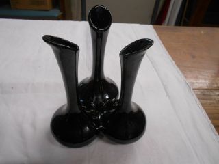 Vintage Van Briggle Pottery Black Triple Vase Art Glass
