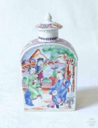 Antique Mid 18th Century Chinese Porcelain Tea Caddy And Cover