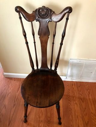 1800s Antique Wooden Piano Organ Stool Chair High Back