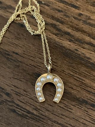 Lucky Horseshoe Pendant Victorian Antique Gold Pearl