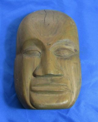 Primitive Folk Art Vintage Hand Carved Wooden Face Mask Wood Art Wall Decor