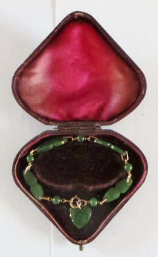 Antique Fine Quality Gold ? & Jade Bracelet - Heart -