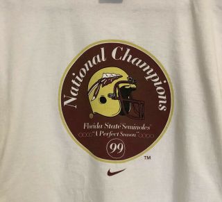 Vintage Nike M Med 1999 Florida State University Fsu National Champions Shirt