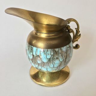 Vintage Delft Brass Turquoise Blue Porcelain Mini Vase Jug Pitcher Vase Holland
