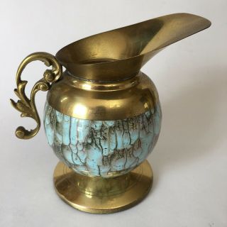 Vintage Delft Brass Turquoise Blue Porcelain Mini Vase Jug Pitcher Vase Holland 3