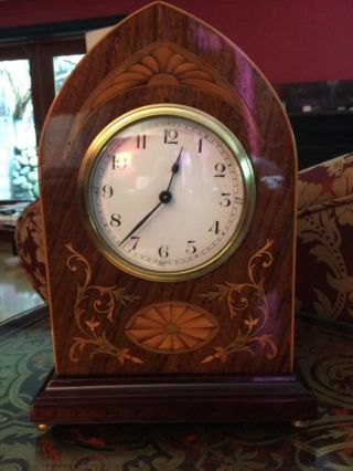Edwardian Marquetry Inlaid Mantel Clock