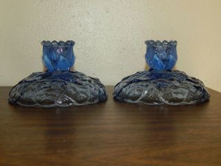 Vintage Fenton Stunning Opalescent Blue Glass Lily Of The Valley Candlesticks