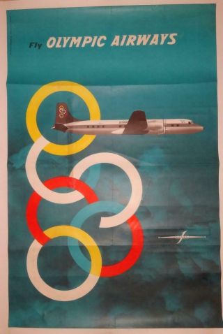 Greece Greek Olympic Airways Douglas Dc - 6b Plane Airline 60x95cm Poster 1960 