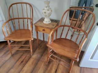 A Antique 1870 English Windsor Hoop / Bow Back Arm Chairs Set 2