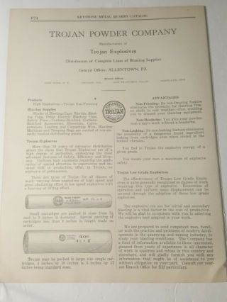 1928 Vintage Print Ad Trojan Powder Company Explosives Blasting Supplies Dynamit