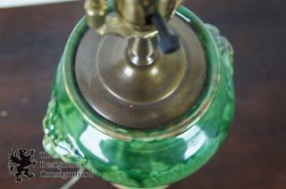 Antique Earthenware Green Majolica Figural Lion Head Table Lamp Art Pottery Vase 6
