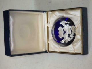 Vintage Baccarat Zodiac Cancer Paperweight Cobalt Blue With White Sulphide Crab