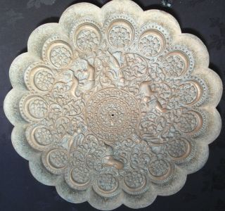Vintage Large Indian Embossed Brass Tray.  Hand - Made & Hand - Engraved.