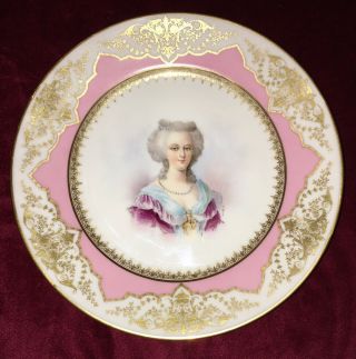 Antique French Sevres Marie Antoinette Porcelain Portrait Plate Signed O Brun