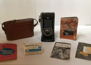 Vintage Kodak Tourist Camera With Case And Information Pamphlets