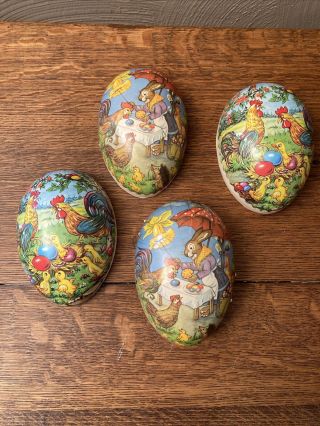Vintage Paper Mache Egg Made In German Democratic Republic Bunny Rabbit Chickens