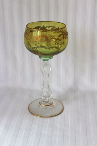Antique Saint Louis Crystal " Micado " Uranium Glass Chalice Goblet 1900 - 1930