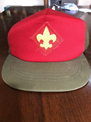 Vintage Boy Scouts Trucker Cap Hat Adult Size 70s 80s Usa Red Green Adjustable