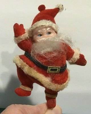 Vintage Flocked Over Plastic Dancing Santa Claus Christmas 4” Ornament