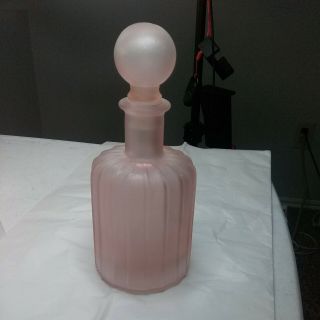 Vintage Frosted Pink Swirl Glass Perfume Bottle With Round Shaped Stopper
