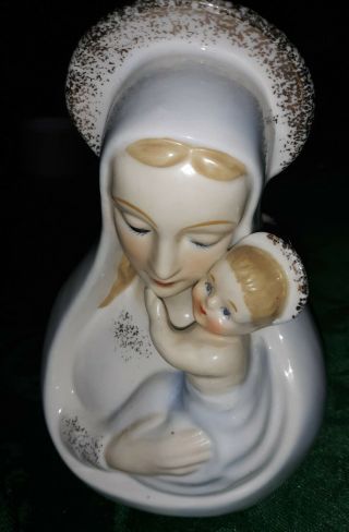 Vintage Mother Mary With Baby Jesus Head Vase Planter Figurine 1451