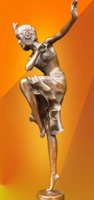 Art Deco Bronze Statue Hindu Dancer Signed Chiparus Figure Hot Cast Figurine