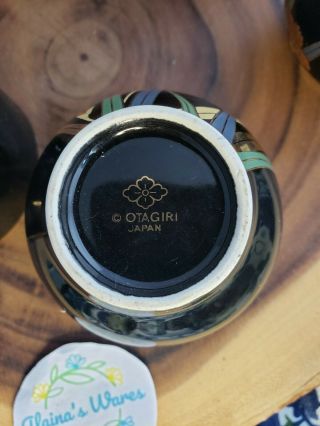 Vintage Otagiri Japan 6 Sake Tea Cups Black w/Red Flowers Gold Trim 2
